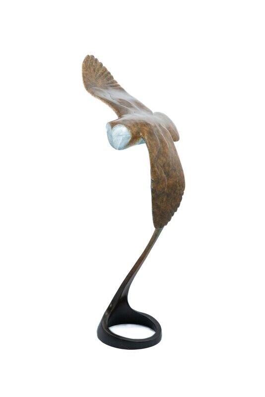 Barn Owl in Flight- David Meredith- Bronze Sculpture - Side View