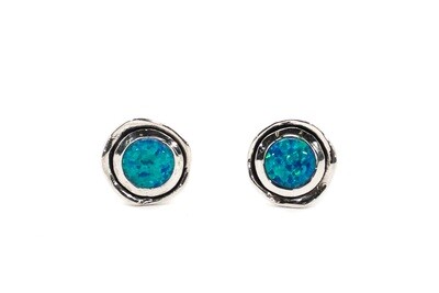 Waved oxidised silver studs with Opals