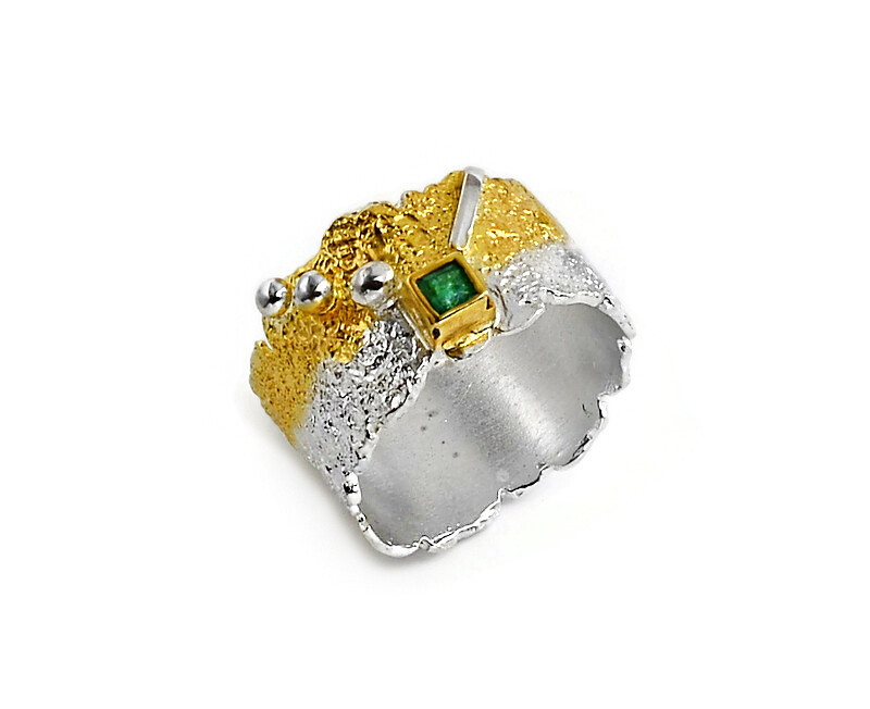 Emerald, Silver & Gold Ring- Eva Stone