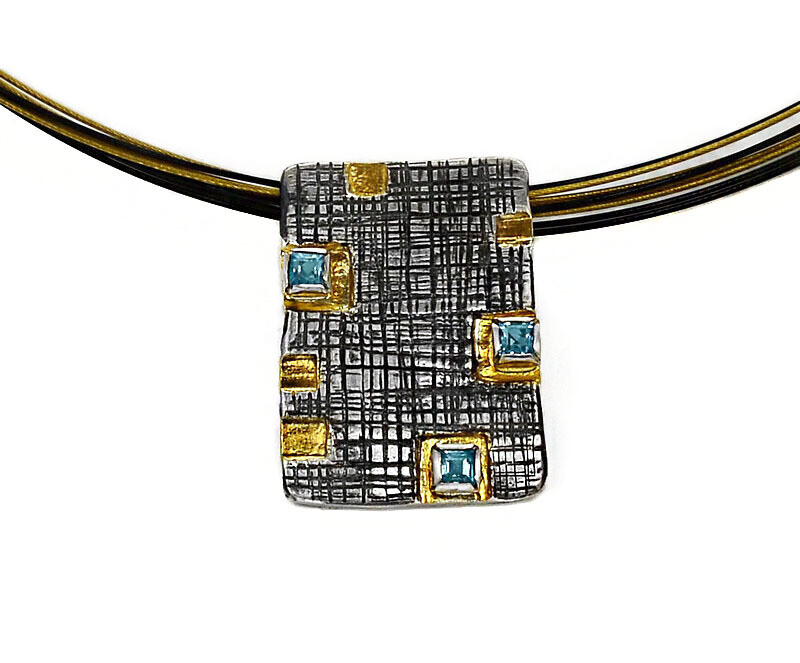 Stylish Topaz, Gold & Oxidized Pendant- Eva Stone