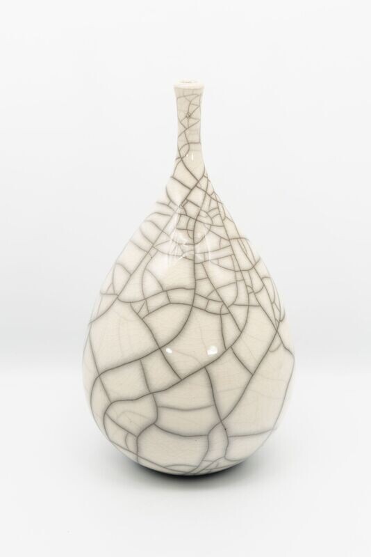 Raku White Teardrop Bottle- Chris Hawkins- Ceramic