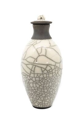 Tall White Lidded Vase