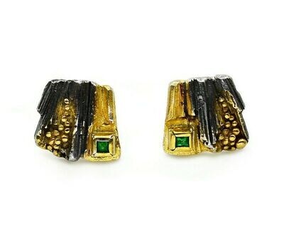 Emerald , Gold oxidised silver studs
