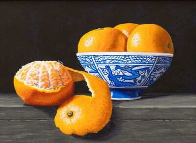 Blue Bowl with Peeled Orange