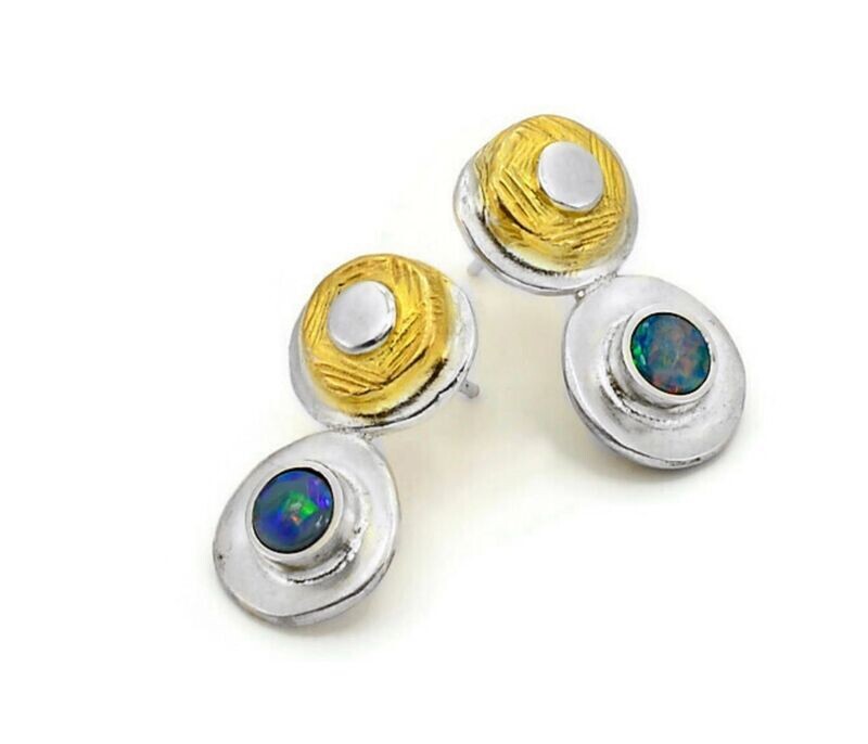 Opal, Silver & Gold Earrings - Eva Stone