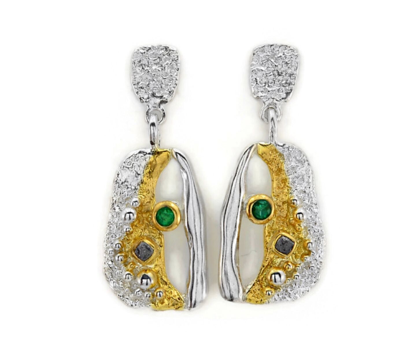 Statement emerald & rough diamond drop earrings