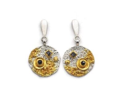 Drop silver, gold & diamond earrings