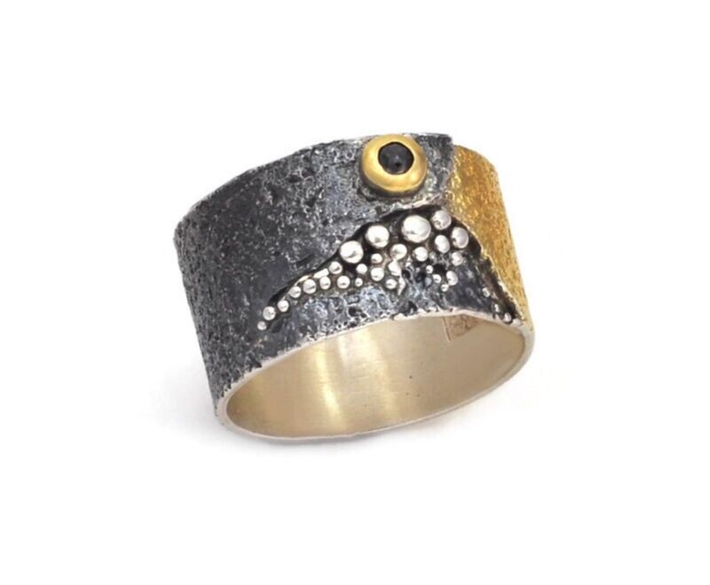 Black Diamond Textured Ring- Eva Stone