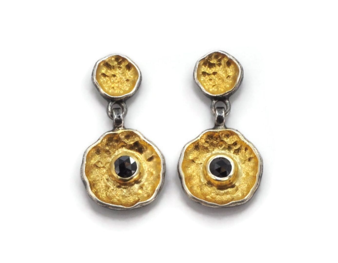 Drop gold & black diamond earrings