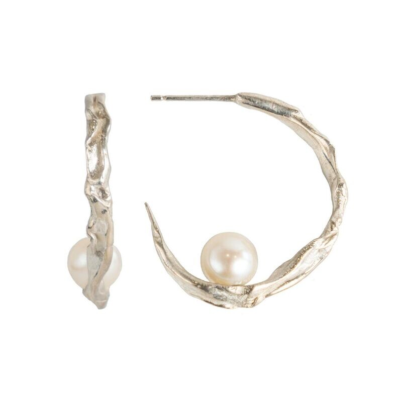 Pearly Wave Silver Hoops- Deborah Blythe