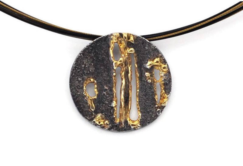 Oxidised Silver & Gold Pendant- Eva Stone