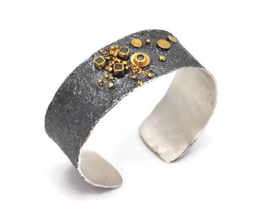 Diamond,Gold and Oxidized Silver Statement Bracelet- Eva Stone