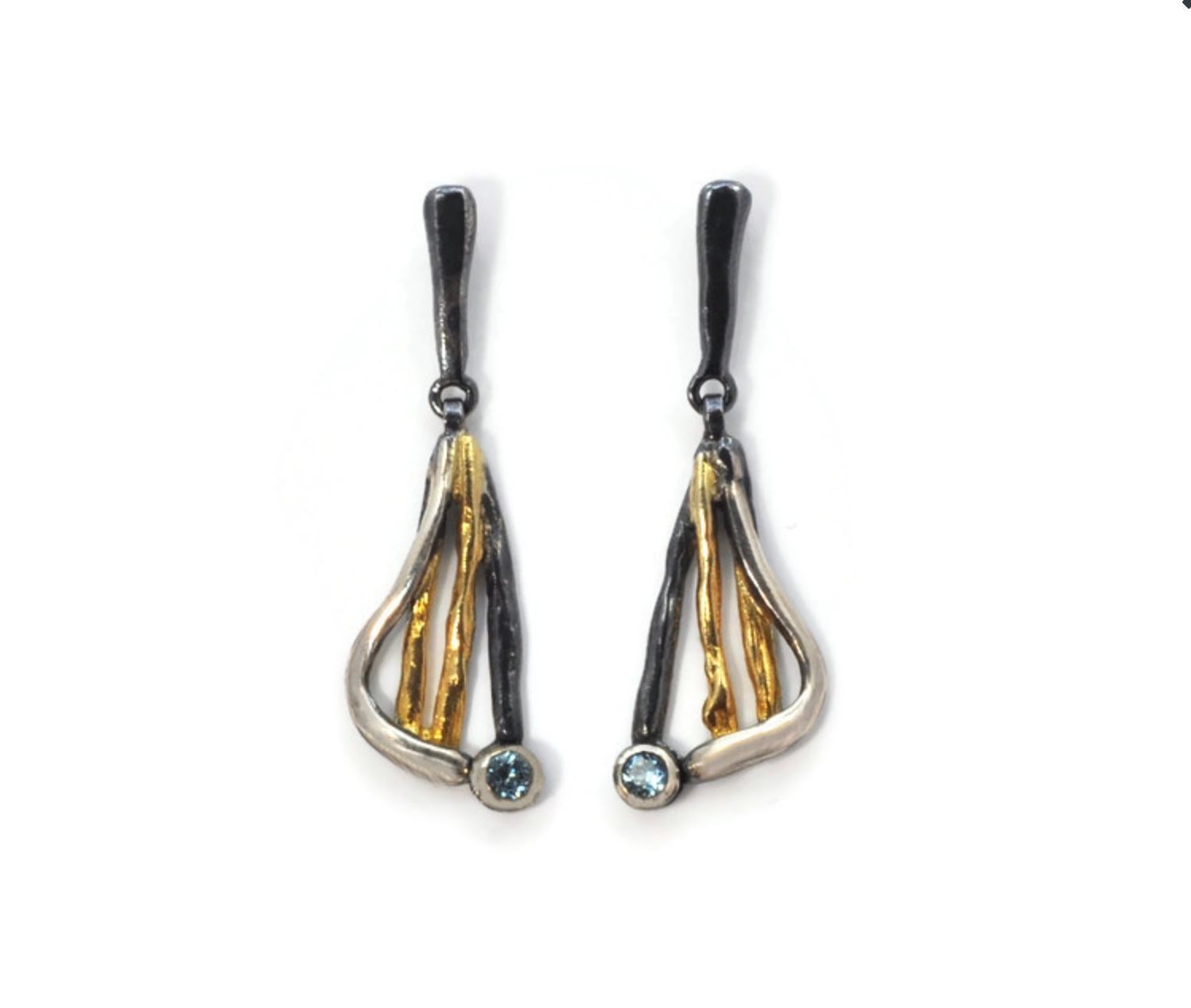 Gold & Oxidised Topaz Drop Earrings- Eva Stone