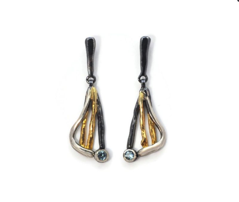 Gold & Oxidised Topaz Drop Earrings- Eva Stone