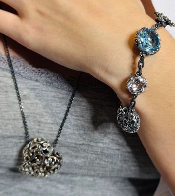 Silver Bracelet With Mixture of Gems.- Mariae Louisa