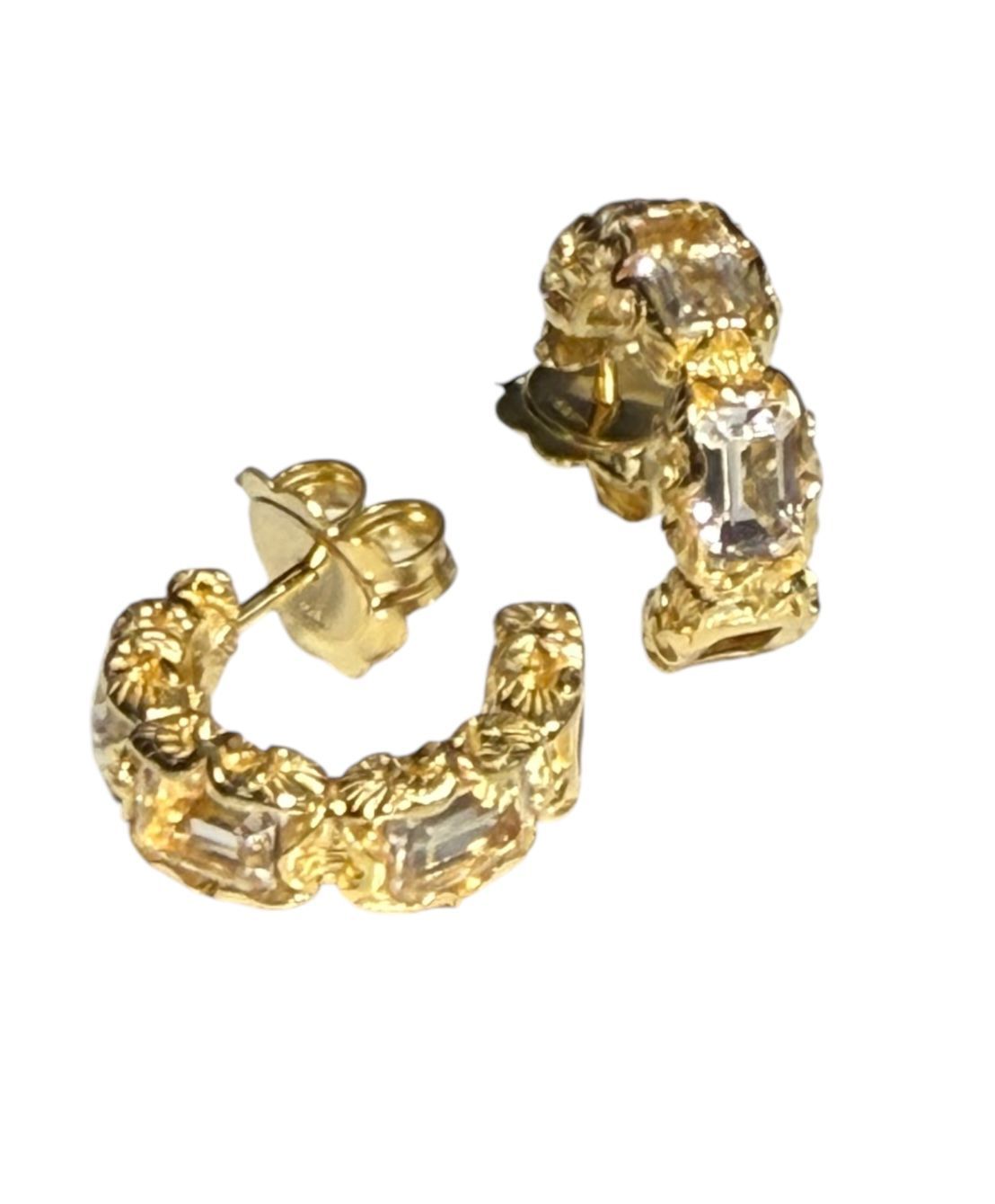 Crystal Hand Carved Gold Hoop Earrings