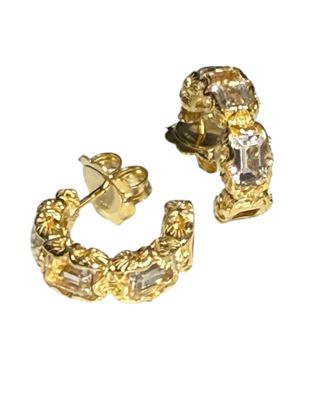 Crystal Hand Carved Gold Hoop Earrings