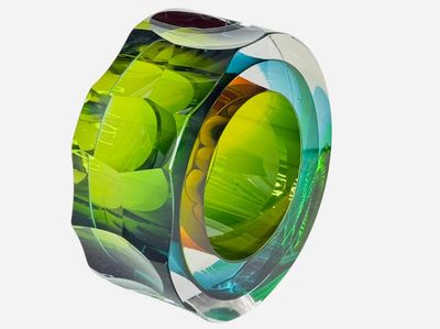 Medium Deep Cut Slice Olive- Graeme Hawes- Glass Sculpture