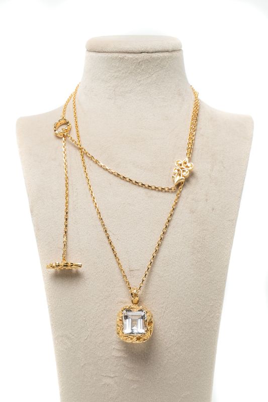 Gold Necklace with Large Rock Crystal