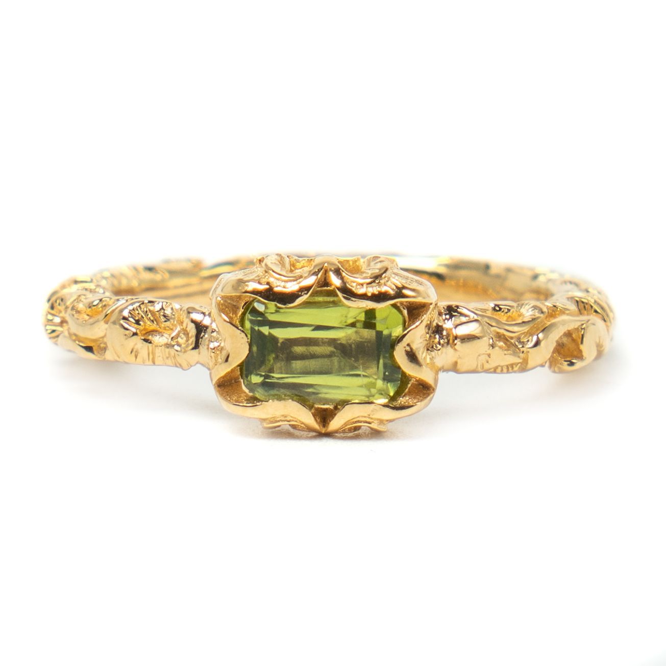 Peridot Carved Gold Plated Ring