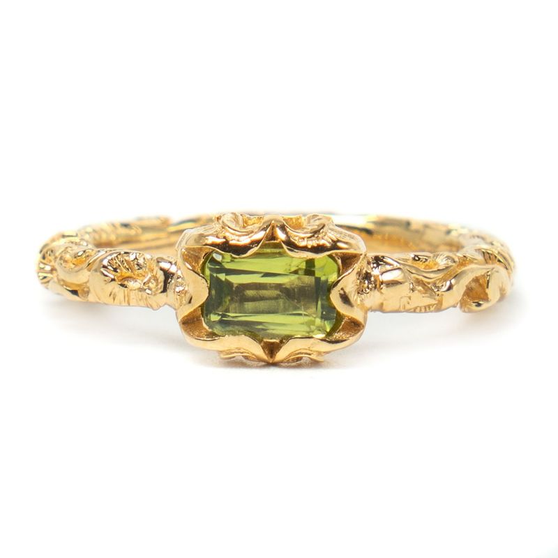Peridot Carved Gold Plated Ring