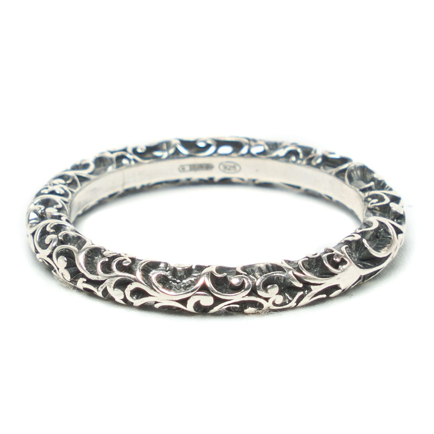 Slim Silver Carved Ring