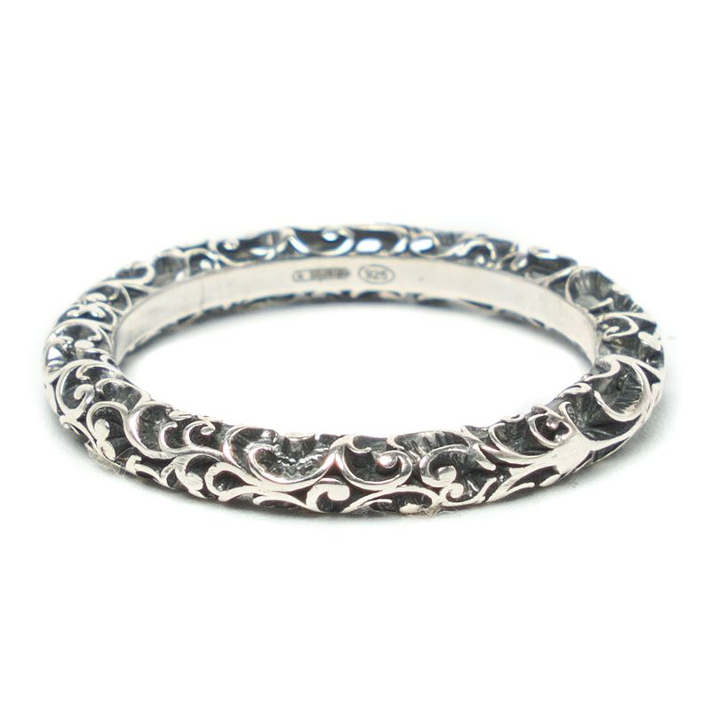 Slim Silver Carved Ring