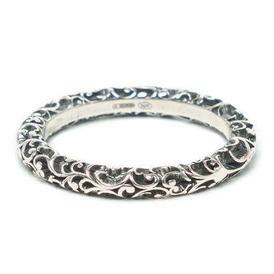 Slim Silver Carved Ring