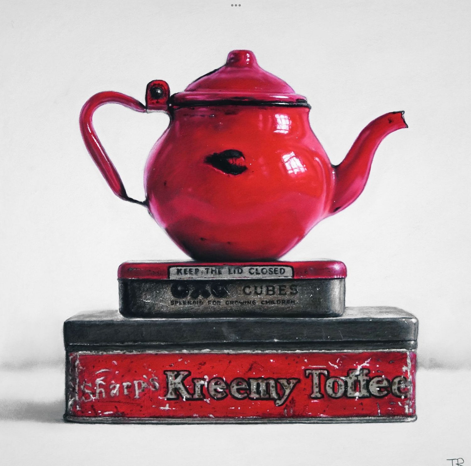 Red teapot and tins