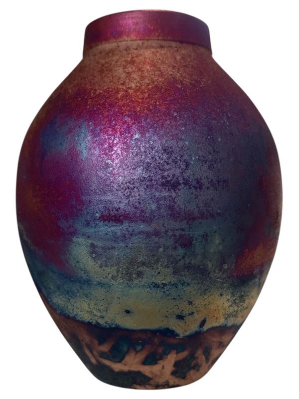 Copper Raku ceramic vessel