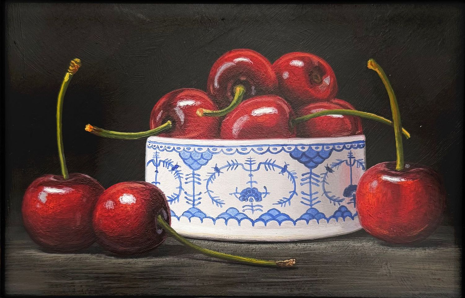 Cherries in Blue  and White Bowl