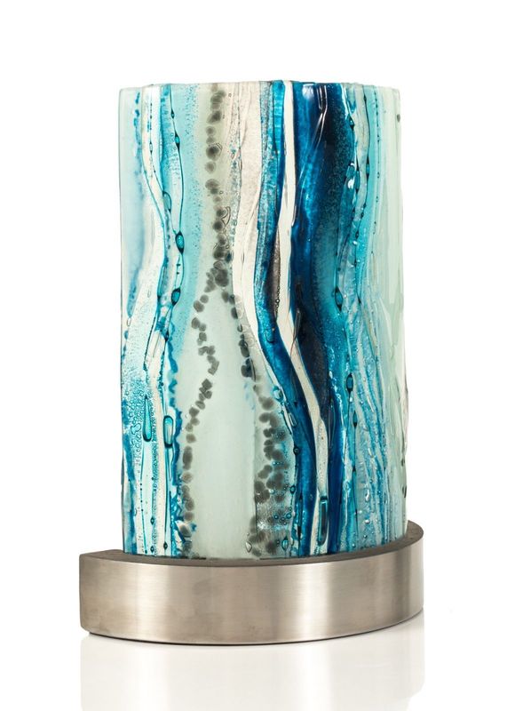 Fused Glass aqua blue Lamp