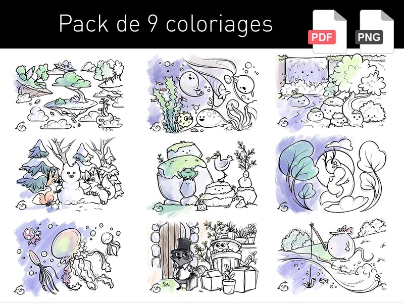 Pack de 9 coloriages