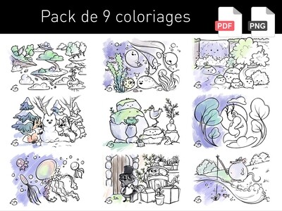 Pack de 9 coloriages