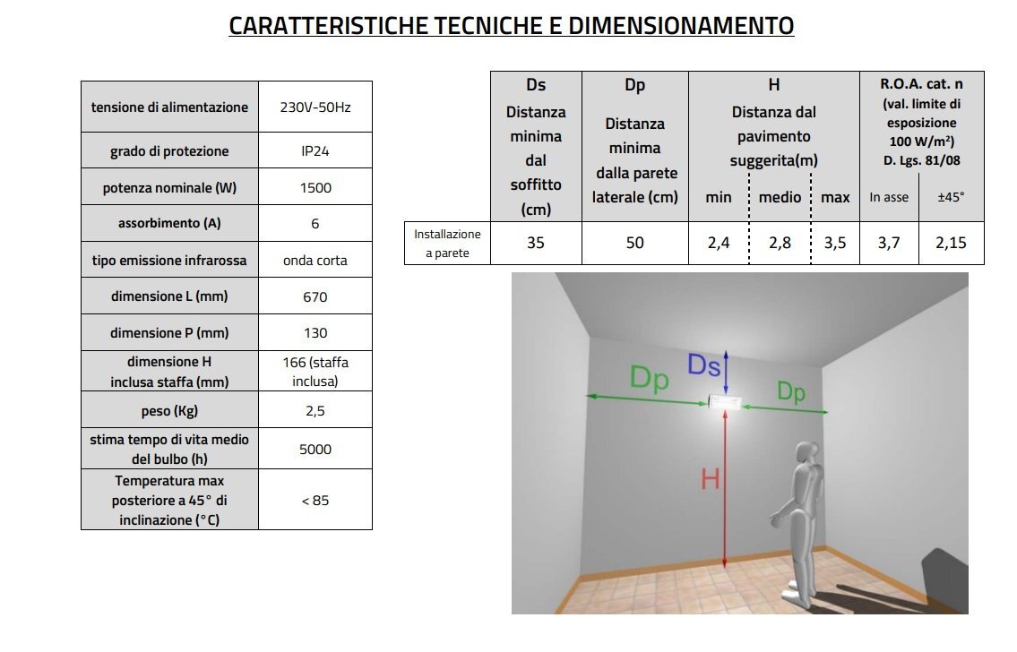 Riscaldatore radiante elettrico a raggi infrarossi ad onda media veloce 1200 W
