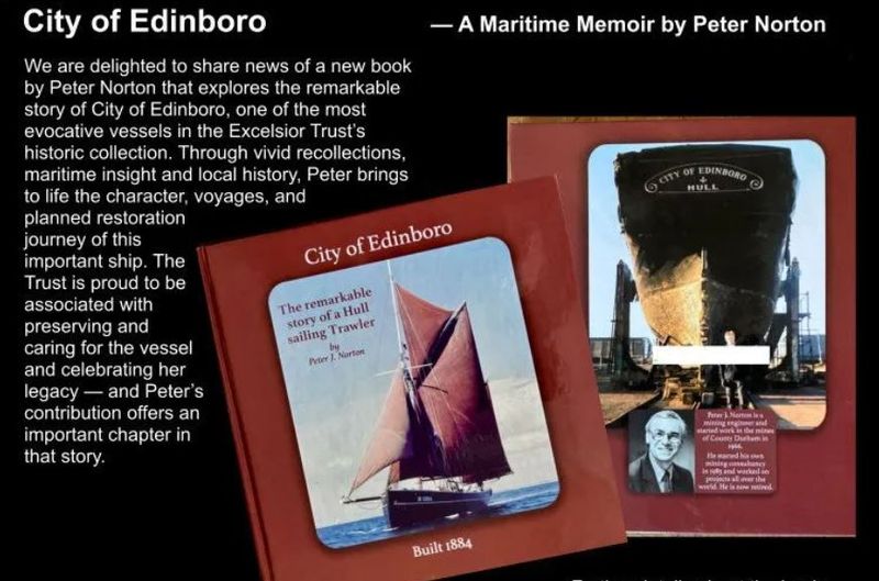 Image of hardback book with the sailing vessel City of Edinboro on the cover and a tan coloured border.