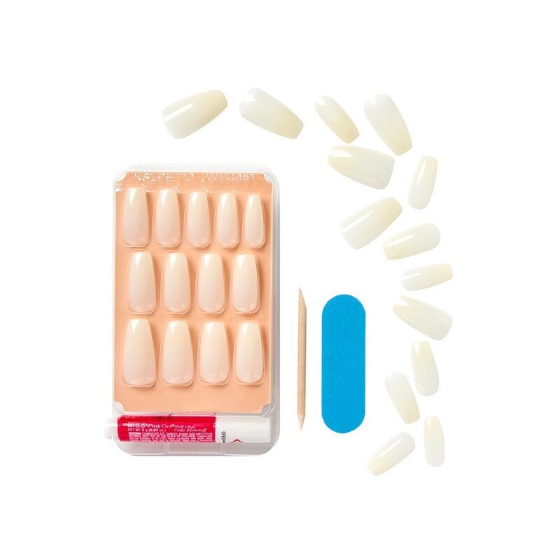 KISS Salon Acrylic Natural Collection – Künstliche Nägel, Lang, Quadratisch, Inkl. Kleber & Zubehör, 2er Pack