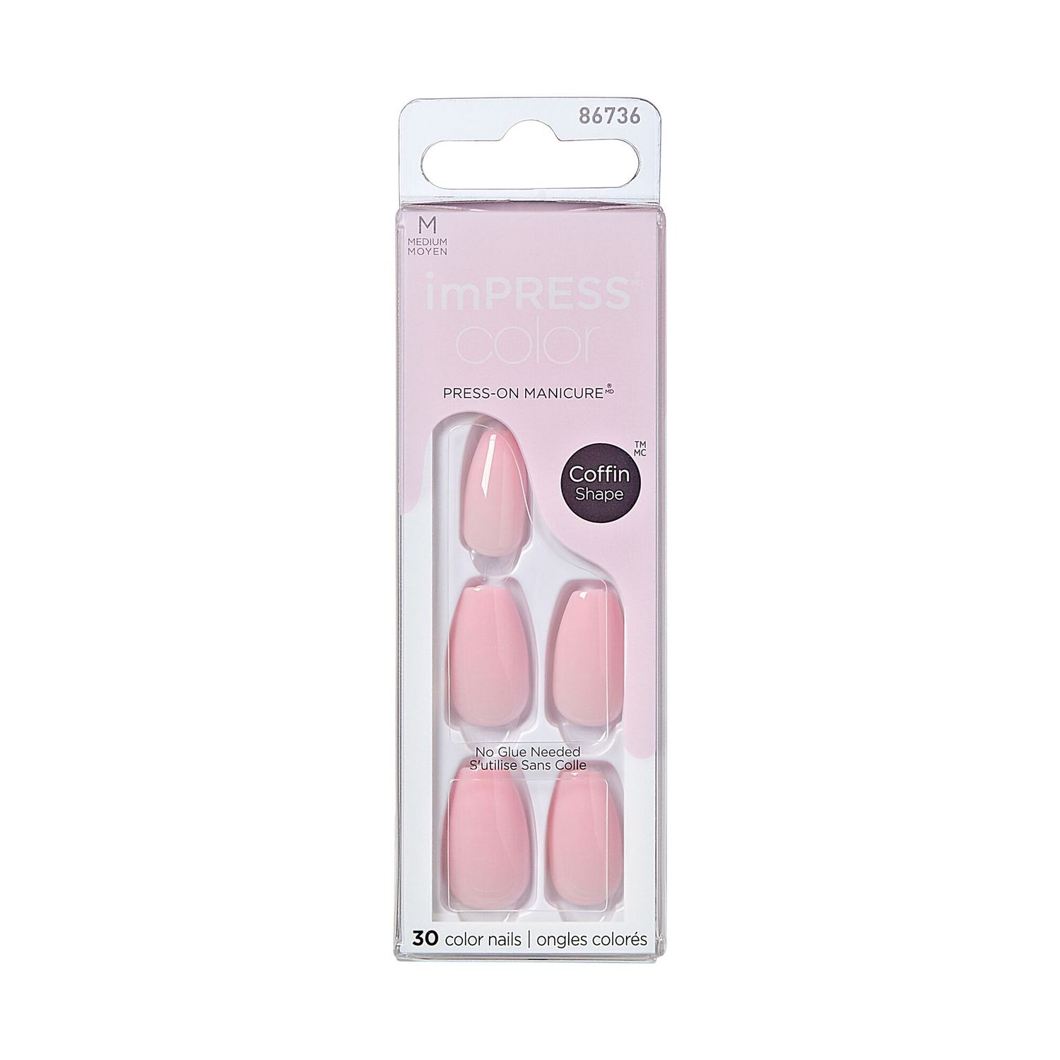KISS imPress Press-On Manicure Color Medium Coffin - Pink Dream