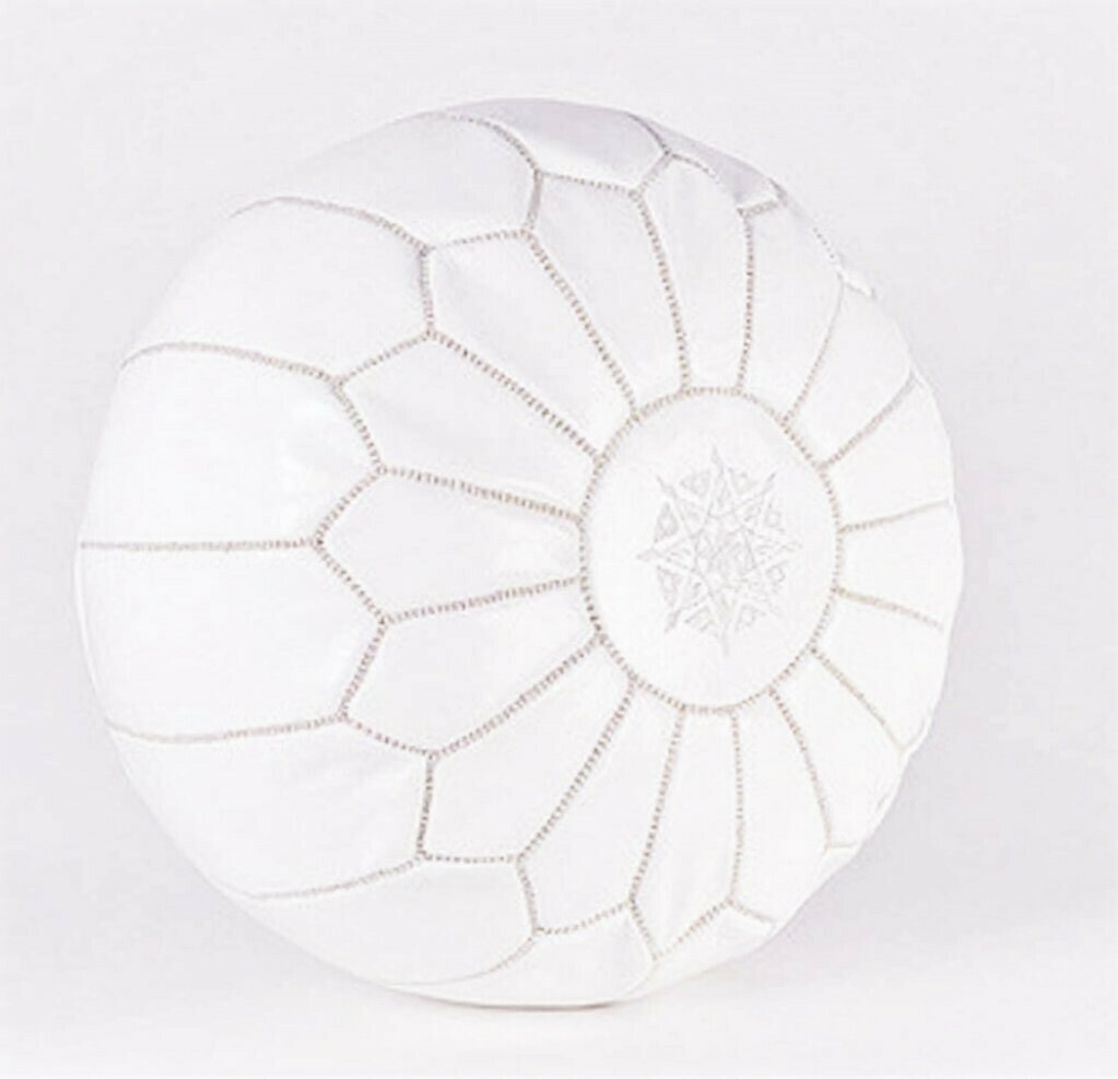 White ottoman leather pouf