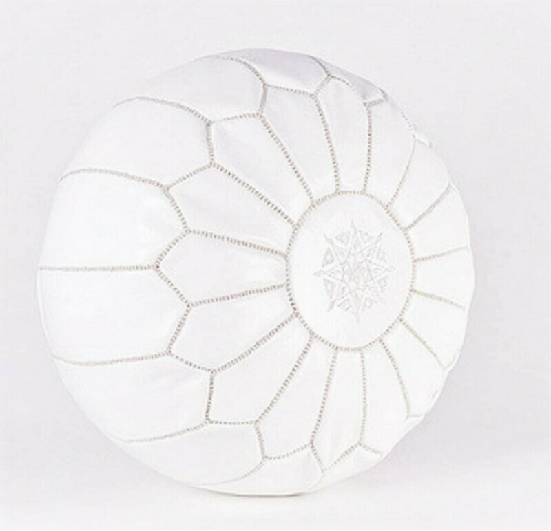 White ottoman leather pouf