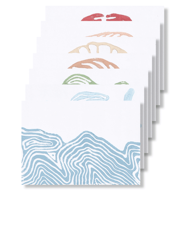Set van zeven zee postkaarten