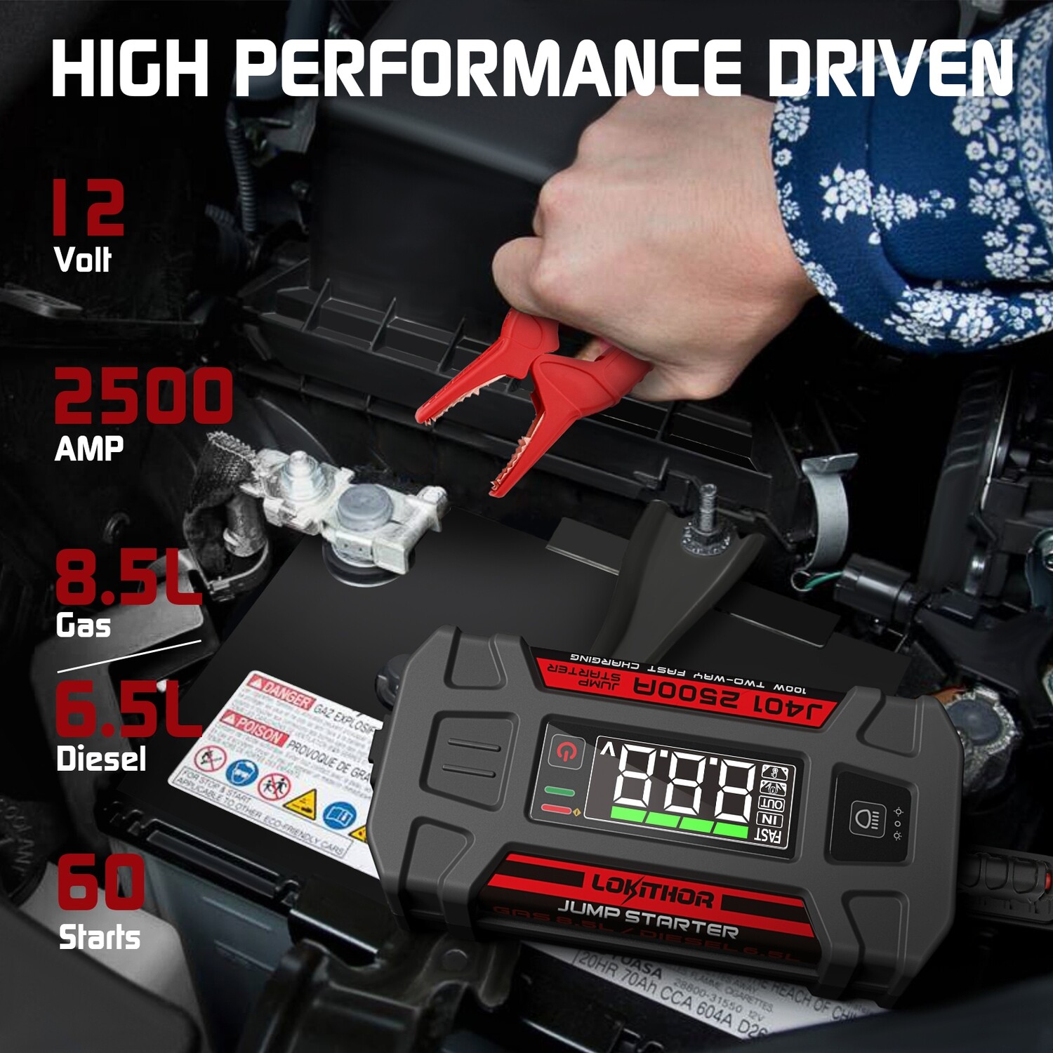 Lokithor-J401 2500 Amp  Jump Starter/Power Bank 100W Two-Way Fast Charge USB type C/LED light (Free Delivery)