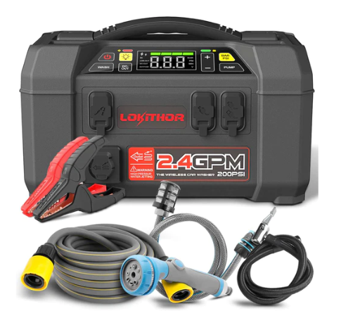 Lokithor AW401 Jump Starter with Car Washer, 1.5 MPA Cordless Portable Pressure Washer Kit, 150PSI Tire Inflator with Digital Screen, 2500 Peak Car Battery Booster for Up to 8.5L Gas or 6.5L Diesel