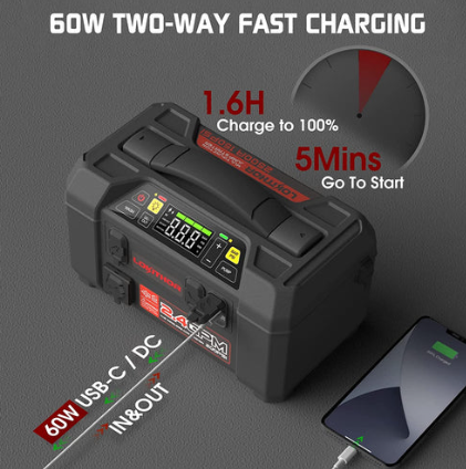Lokithor AW401 Jump Starter with Car Washer, 1.5 MPA Cordless Portable Pressure Washer Kit, 150PSI Tire Inflator with Digital Screen, 2500 Peak Car Battery Booster for Up to 8.5L Gas or 6.5L Diesel