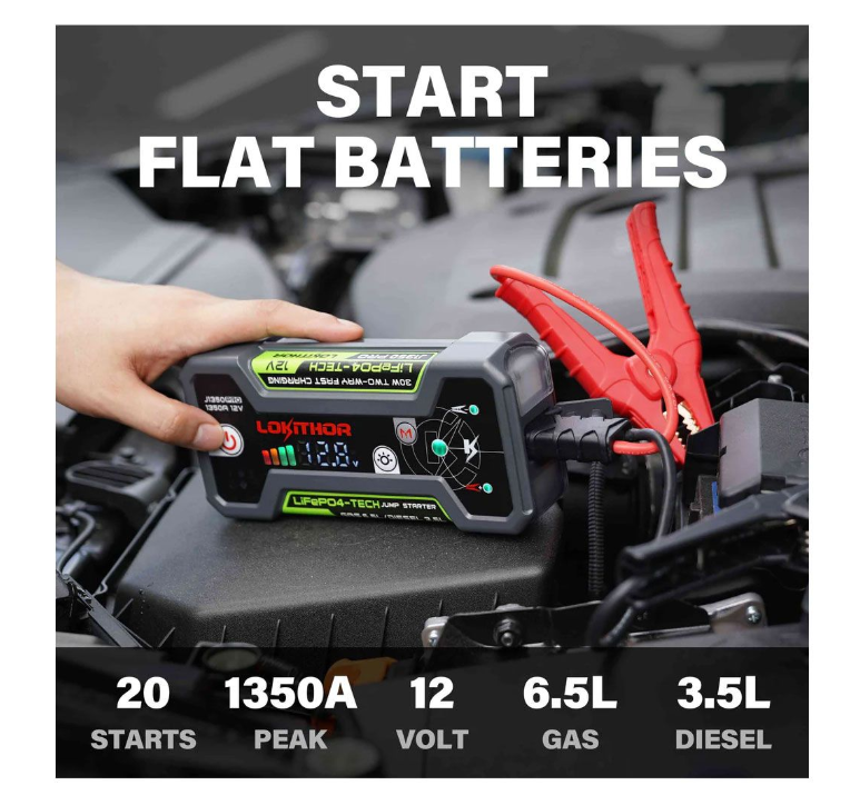 Lokithor J1350 PRO LiFePO4 12V 25.6Wh 1350A Jump Starter, Free Delivery