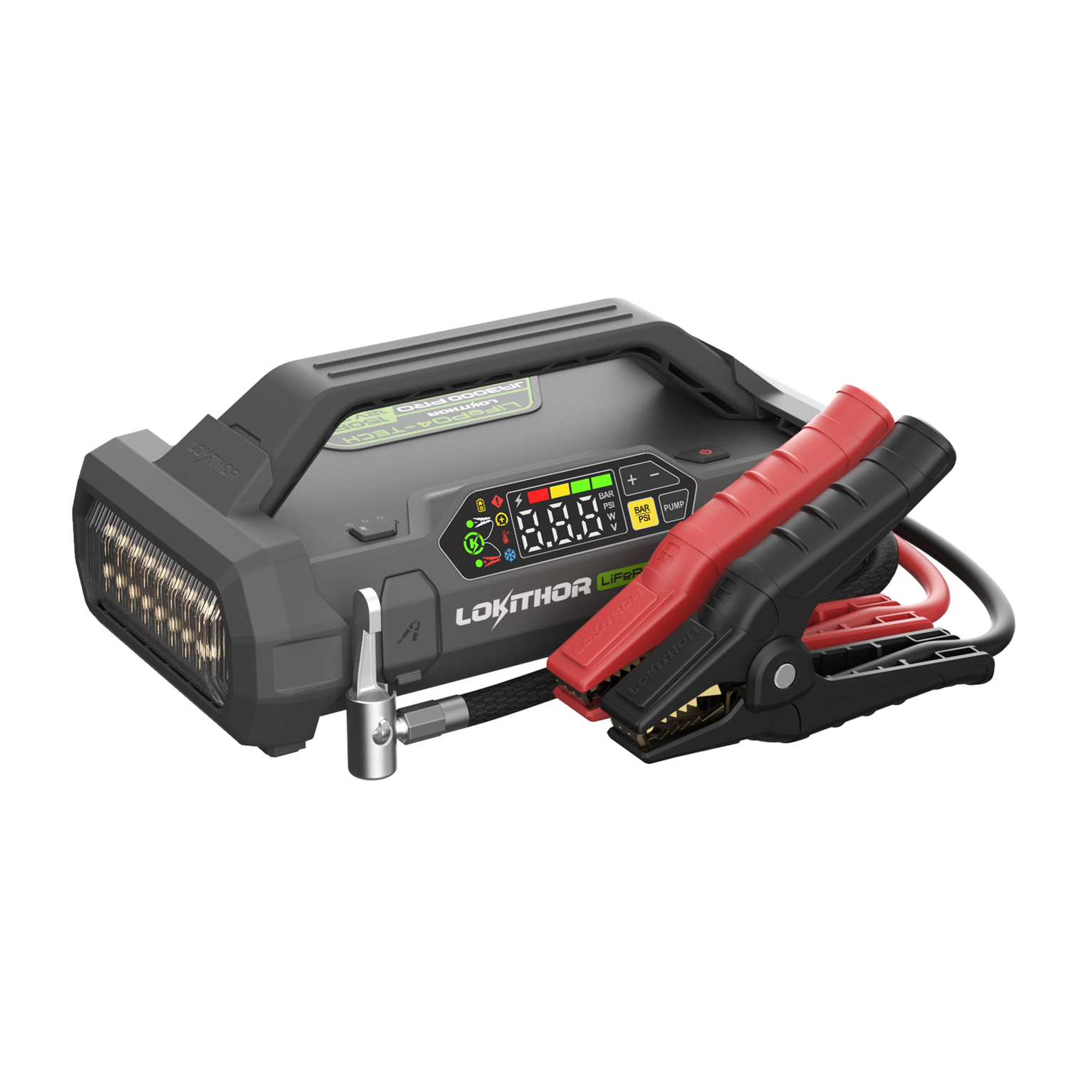 Lokithor JA3000 PRO 12V 3000A 46.08Wh LiFePO Jump Starter, 150PSI Air Inflator and ConnectMax Technology (9L Petrol , 7L Diesel)