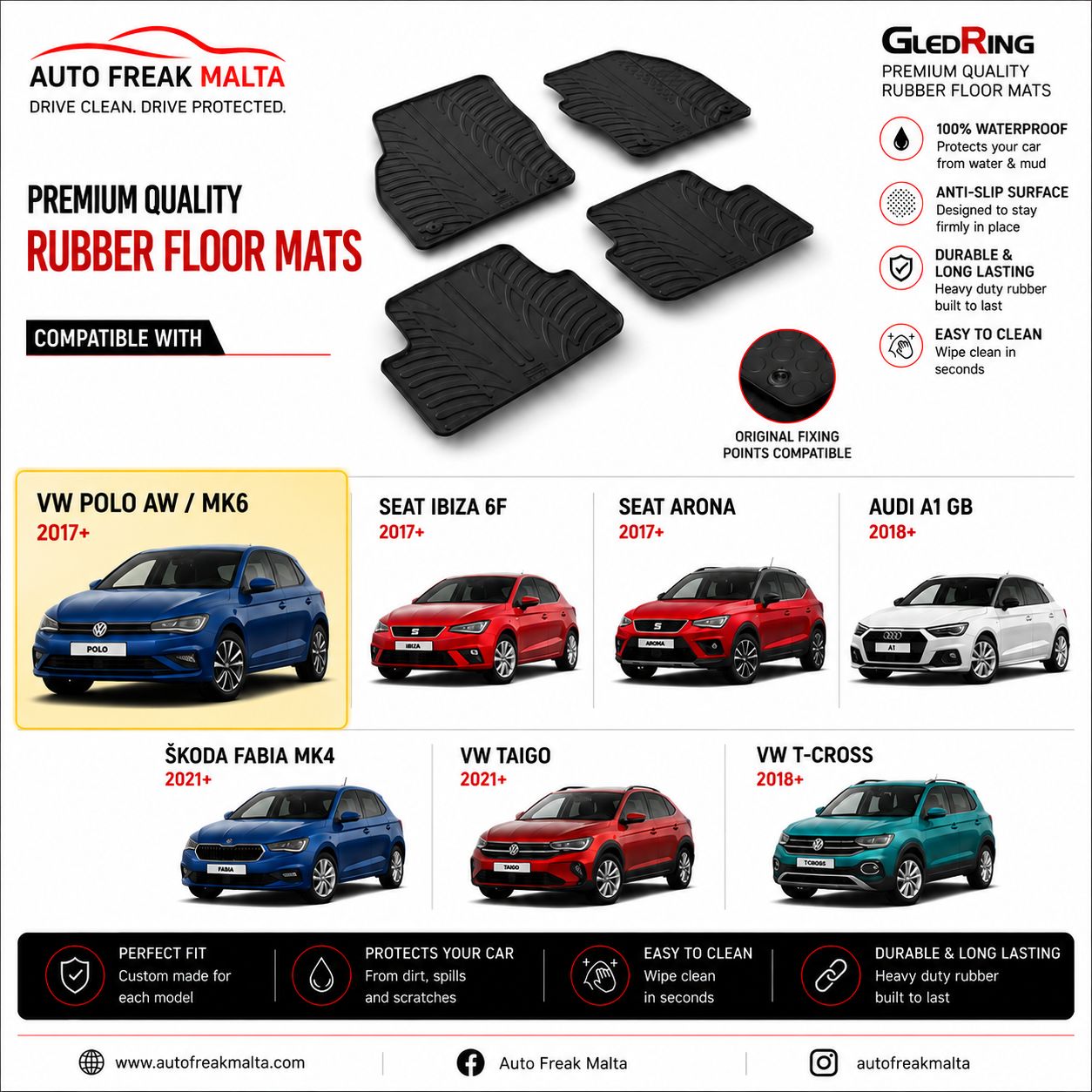 VW POLO AW -MK6 2017+ / SEAT IBIZA 6F 2017+ / SEAT ARONA 2017+ / AUDI A1 GB 2018+ / SKODA FABIA MK4 2021+ / VW TAIGO 2021+ / VW T-CROSS 2018+