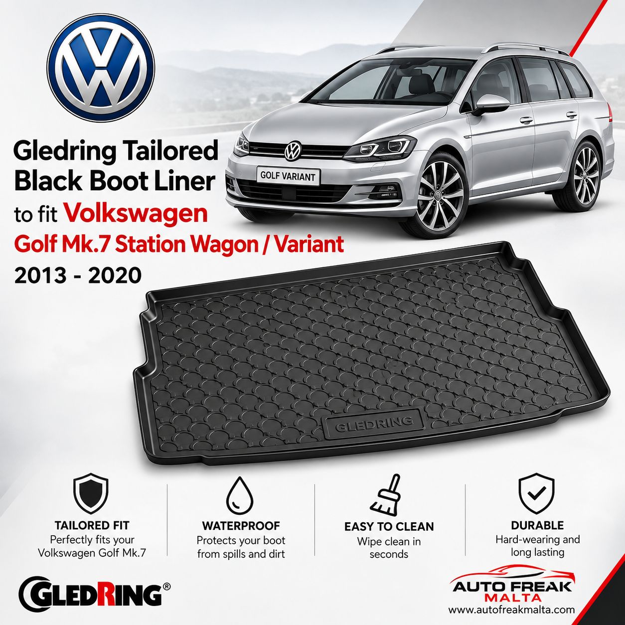 Gledring Tailored Black Boot Liner to fit Volkswagen Golf Mk.7 Station Wagon 2013 - 2020 Gledring Tailored Black Boot Liner to fit Volkswagen Golf Mk.7 Station Wagon 2013 - 2020