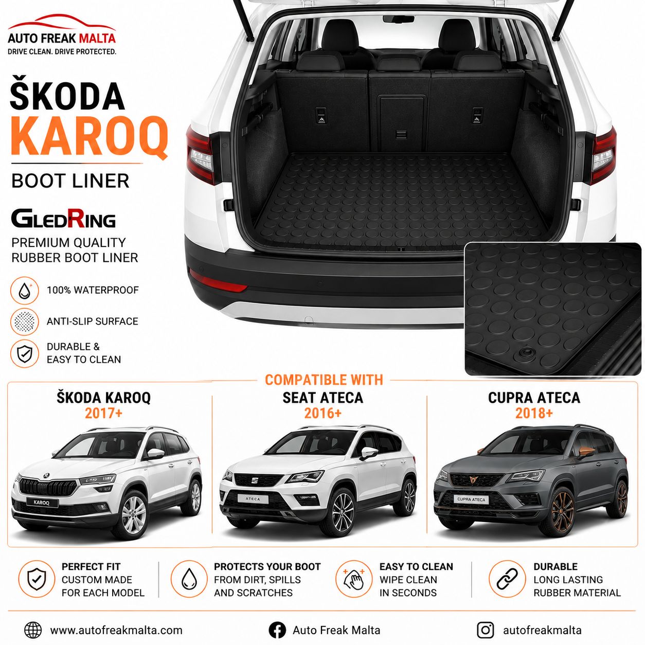 ŠKODA KAROQ 2017+ / SEAT ATECA 2016+ / CUPRA ATECA 2018+ boot liner.