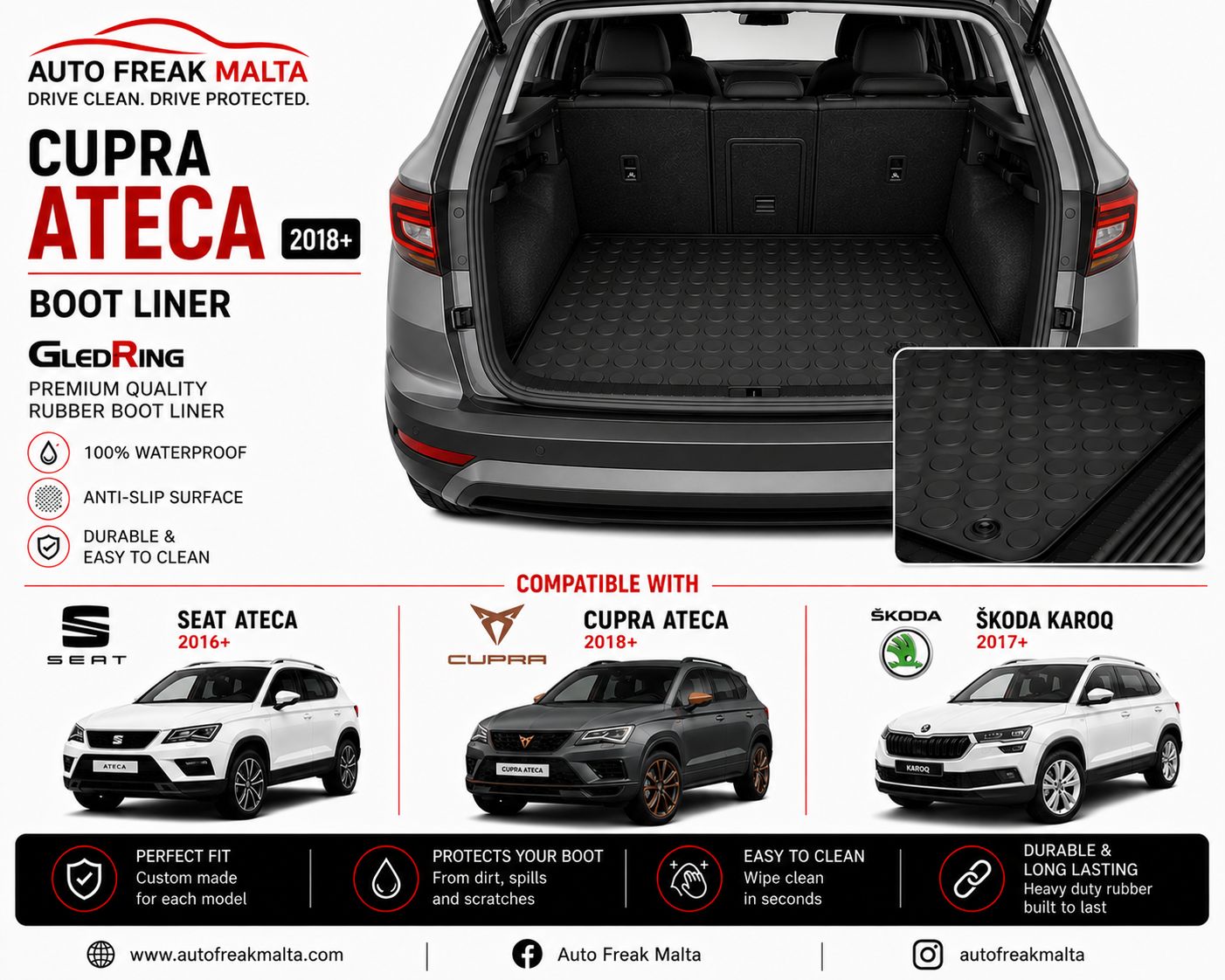 CUPRA ATECA 2018+/ŠKODA KAROQ 2017+ / SEAT ATECA 2016+ boot liner